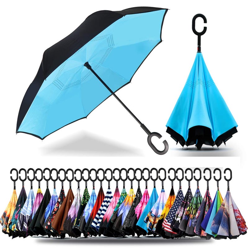 SIEPASA Spar. Saa Double Layer Inverted Umbrella with C-Shaped Handle, Anti-UV Waterproof Windproof Straight Umbrella for Car Rain Outdoor Use - Image 1